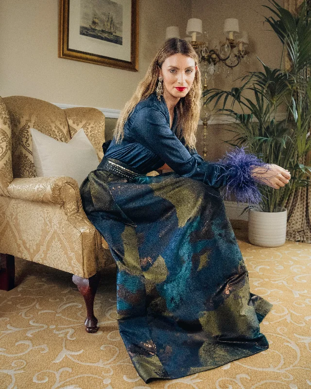 Open - Front Women's Cardigan - Style Mohair SweatersSara Roka Shine Navy Satin Top & Divy Long Skirt Open - Front Women's Cardigan - Style Mohair SweatersSara Roka Shine Navy Satin Top & Divy Long Skirt