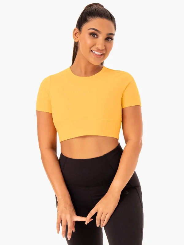 Crop Top Women T Shirt to Pair with High - Waisted BottomsSola Fitted T-Shirt - Mango Crop Top Women T Shirt to Pair with High - Waisted BottomsSola Fitted T-Shirt - Mango