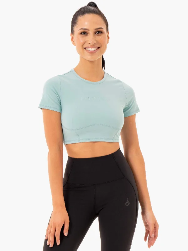 Crop Top Women T Shirt to Pair with High - Waisted BottomsSola Fitted T-Shirt - Seafoam Blue Crop Top Women T Shirt to Pair with High - Waisted BottomsSola Fitted T-Shirt - Seafoam Blue
