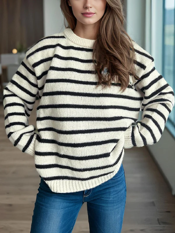 Women's Long Sleeve Turtleneck Cashmere SweatersStriped Round Neck Long Sleeve Sweater Women's Long Sleeve Turtleneck Cashmere SweatersStriped Round Neck Long Sleeve Sweater