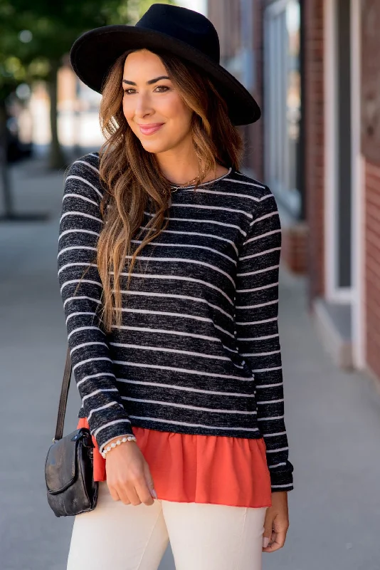 Plus Size Women's Sequined Sweaters for Special OccasionsStriped Ruffle Bottom Sweater Tee Plus Size Women's Sequined Sweaters for Special OccasionsStriped Ruffle Bottom Sweater Tee
