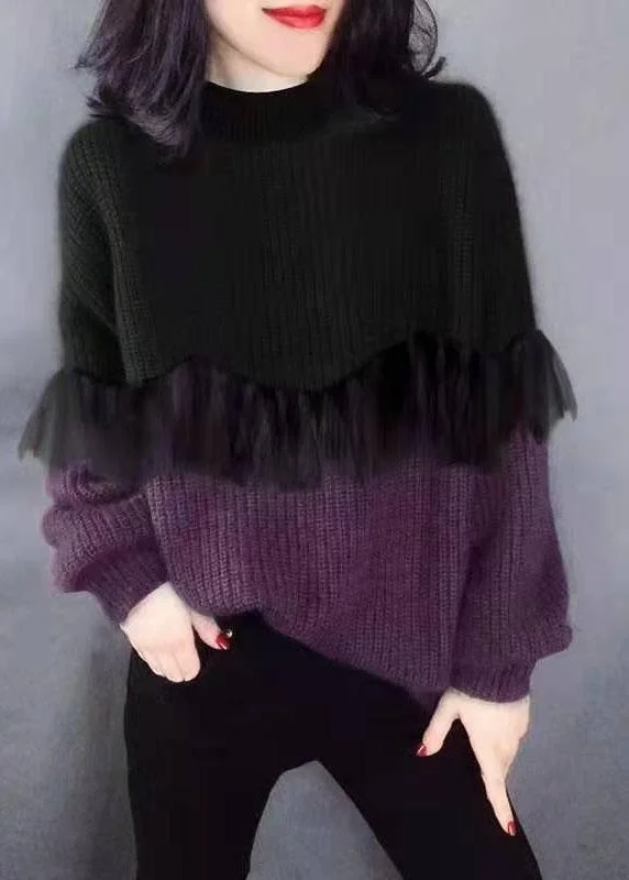 Plus Size Women's Embroidered Sweaters in Ethnic StylesStyle Black Purple fashion O-Neck Patchwork Fall Knitted sweaters Plus Size Women's Embroidered Sweaters in Ethnic StylesStyle Black Purple fashion O-Neck Patchwork Fall Knitted sweaters