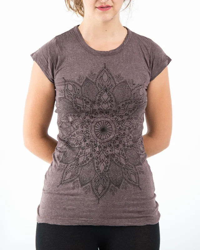 Plus Size Women T Shirt for a Comfortable and Flattering FitWomens Lotus Mandala T-Shirt in Brown Plus Size Women T Shirt for a Comfortable and Flattering FitWomens Lotus Mandala T-Shirt in Brown