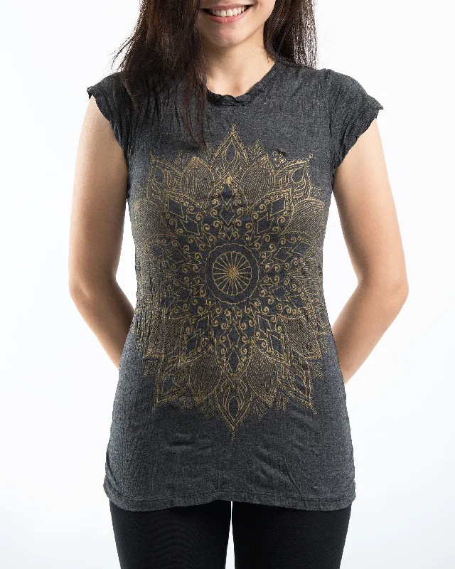 Crop Top Women T Shirt to Pair with High - Waisted BottomsWomens Lotus Mandala T-Shirt in Gold on Black Crop Top Women T Shirt to Pair with High - Waisted BottomsWomens Lotus Mandala T-Shirt in Gold on Black