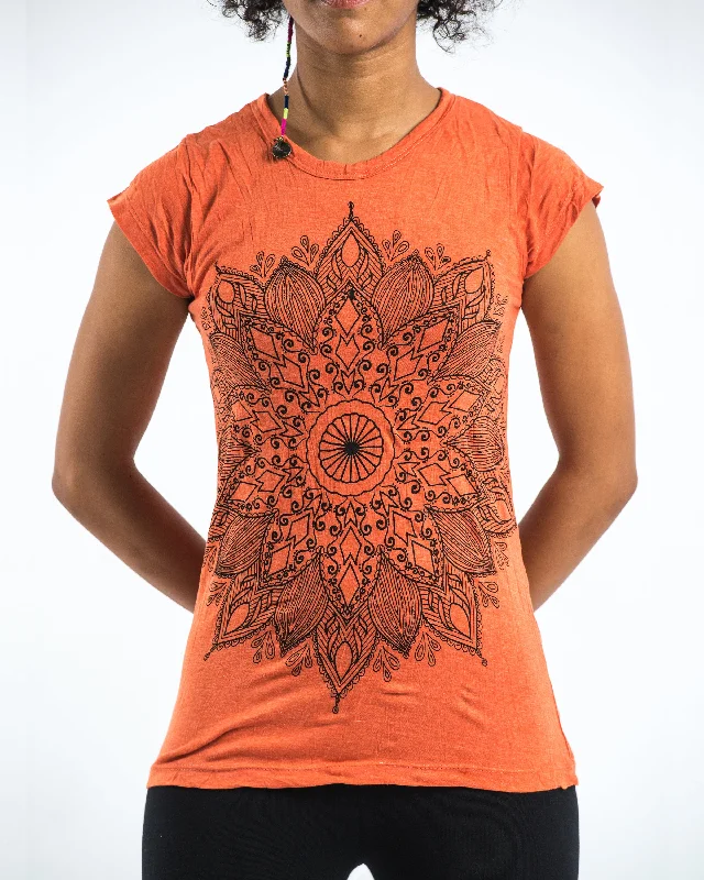 Puff Sleeve Women T Shirt for a Fashion - Forward LookWomens Lotus Mandala T-Shirt in Orange Puff Sleeve Women T Shirt for a Fashion - Forward LookWomens Lotus Mandala T-Shirt in Orange