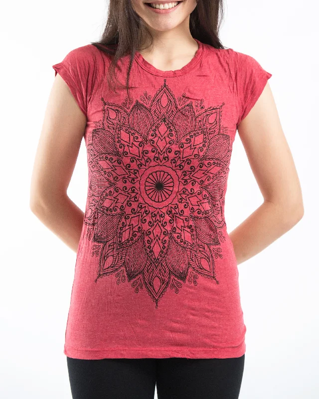 Muscle Women T Shirt for a Sporty and Casual LookWomens Lotus Mandala T-Shirt in Red Muscle Women T Shirt for a Sporty and Casual LookWomens Lotus Mandala T-Shirt in Red