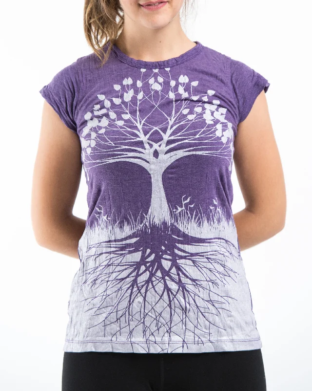 Sleeveless Women T Shirt for Summer ComfortWomens Tree of Life T-Shirt in Silver on Purple Sleeveless Women T Shirt for Summer ComfortWomens Tree of Life T-Shirt in Silver on Purple