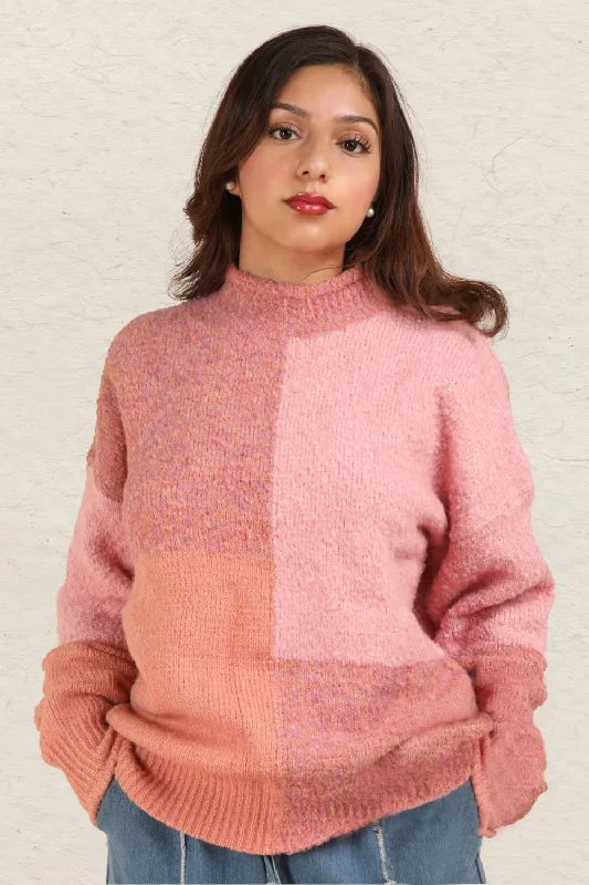 Plus Size Women's Side - Slit Sweaters in Bold SolidsVERY J Color Block Mock Neck Drop Shoulder Sweater Plus Size Women's Side - Slit Sweaters in Bold SolidsVERY J Color Block Mock Neck Drop Shoulder Sweater