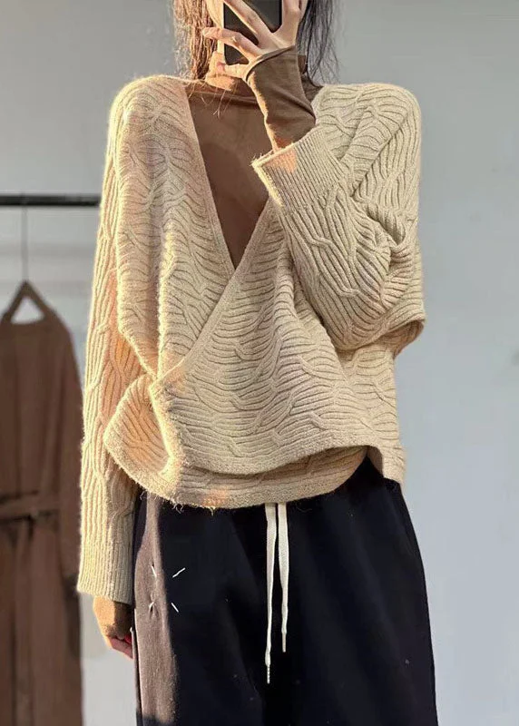 Bell - Sleeve Women's Mohair - Wool Blend SweatersWomen Beige V Neck Oversized Original Design Knit Sweater Winter Bell - Sleeve Women's Mohair - Wool Blend SweatersWomen Beige V Neck Oversized Original Design Knit Sweater Winter