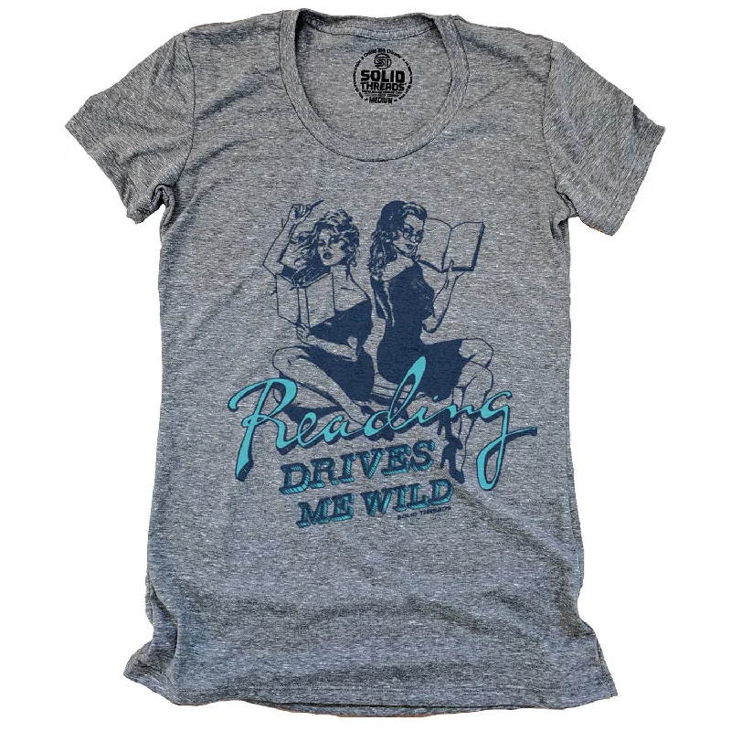 Distressed Women T Shirt with a Laid - Back AestheticWomen's Reading Drives Me Wild T-shirt Distressed Women T Shirt with a Laid - Back AestheticWomen's Reading Drives Me Wild T-shirt