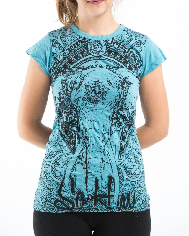 Crew Neck Women T Shirt with a Timeless DesignWomens Wild Elephant T-Shirt in Turquoise Crew Neck Women T Shirt with a Timeless DesignWomens Wild Elephant T-Shirt in Turquoise