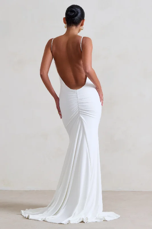 Halter Neck Women Dress to Show Off the Shoulders and NecklineAdele | White Ruched Fishtail Cami Maxi Dress Halter Neck Women Dress to Show Off the Shoulders and NecklineAdele | White Ruched Fishtail Cami Maxi Dress
