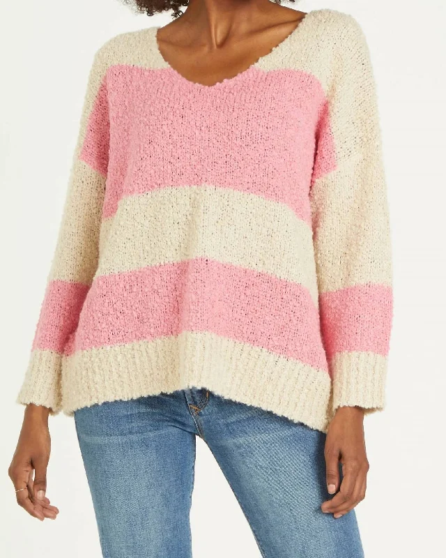Plus Size Women's Open - Front Cardigan Style Sweater DressesAdrien Stripe Sweater In Carnation Creme Plus Size Women's Open - Front Cardigan Style Sweater DressesAdrien Stripe Sweater In Carnation Creme