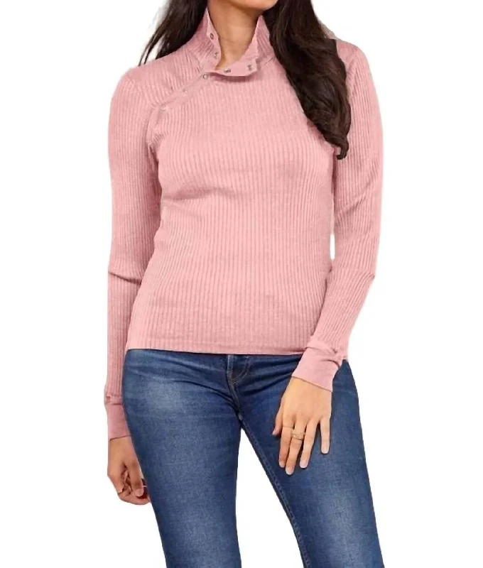 Plus Size Women's Fit - and - Flare Sweater Dresses with Ruffled HemAndre Long Sleeve Snap Turtleneck Top In Pink Quartz Plus Size Women's Fit - and - Flare Sweater Dresses with Ruffled HemAndre Long Sleeve Snap Turtleneck Top In Pink Quartz