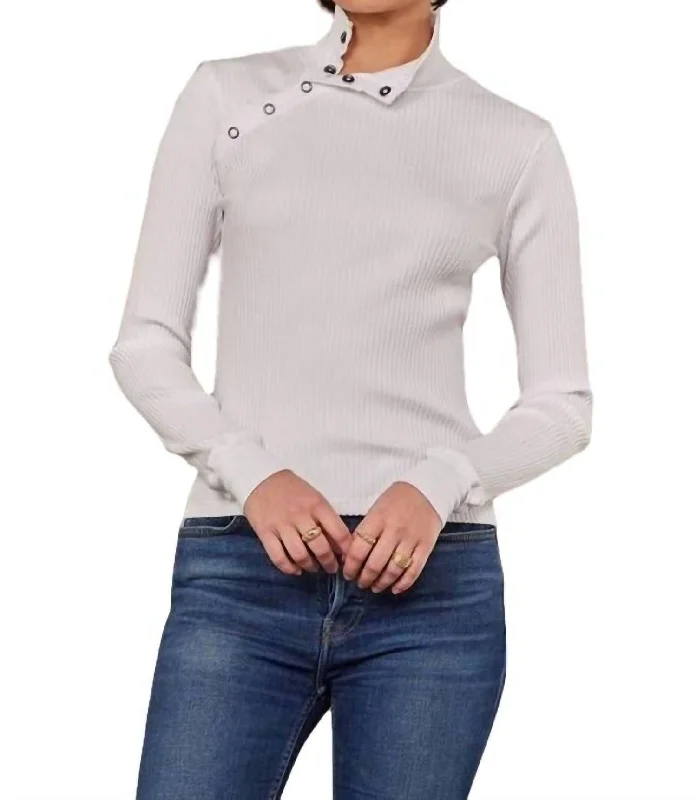Sleeveless Women's Silk Blend Sweater Dresses for a Sophisticated LookAndre Long Sleeve Snap Turtleneck Top In White Sleeveless Women's Silk Blend Sweater Dresses for a Sophisticated LookAndre Long Sleeve Snap Turtleneck Top In White