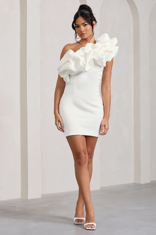 Long - Sleeve Women Dress in Velvet for a Luxurious Winter LookAt The Opera | White Satin One Shoulder Ruffled Mini Dress Long - Sleeve Women Dress in Velvet for a Luxurious Winter LookAt The Opera | White Satin One Shoulder Ruffled Mini Dress