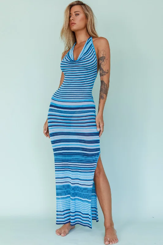 Shift Women Dress with a Simple and Classic Design for Everyday WearAzure Shores Knit Midi Dress Striped Blue Shift Women Dress with a Simple and Classic Design for Everyday WearAzure Shores Knit Midi Dress Striped Blue
