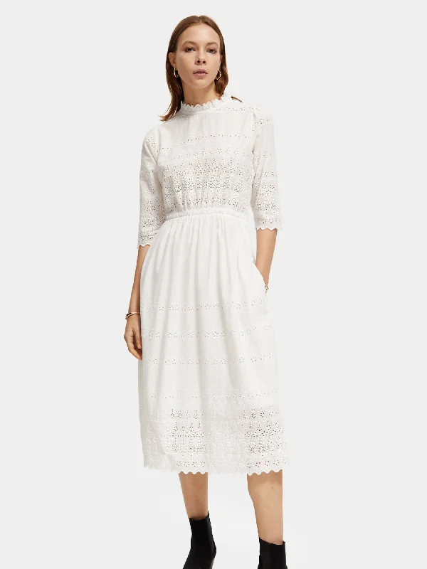 Lace - Embellished Women Dress for an Elegant and Sophisticated AppearanceBroderie anglaise midi dress Lace - Embellished Women Dress for an Elegant and Sophisticated AppearanceBroderie anglaise midi dress