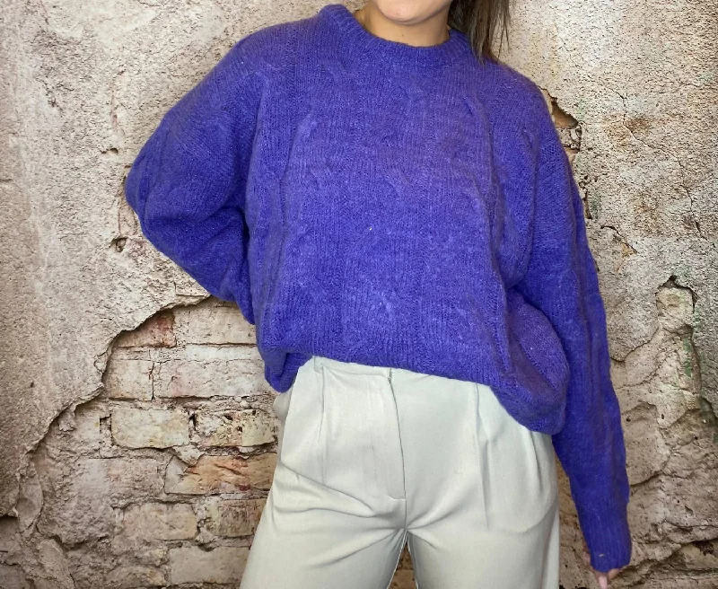 Plus Size Women's Tunic - Style Sweater Dresses with PocketsCable Knit Sweater in Purple Plus Size Women's Tunic - Style Sweater Dresses with PocketsCable Knit Sweater in Purple