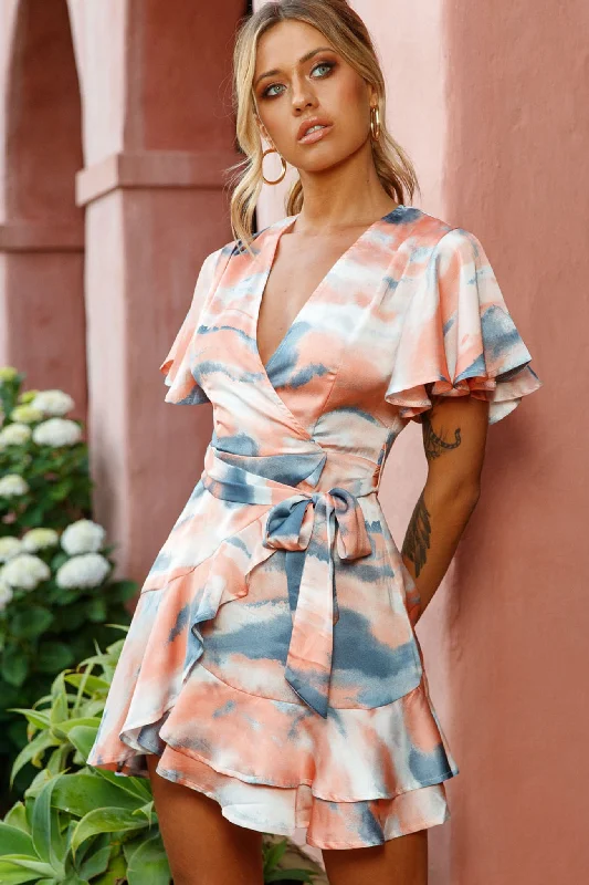 Long - Sleeve Women Dress in Velvet for a Luxurious Winter LookCami Angel Sleeve Faux Wrap Dress Watercolor Print Multi Long - Sleeve Women Dress in Velvet for a Luxurious Winter LookCami Angel Sleeve Faux Wrap Dress Watercolor Print Multi