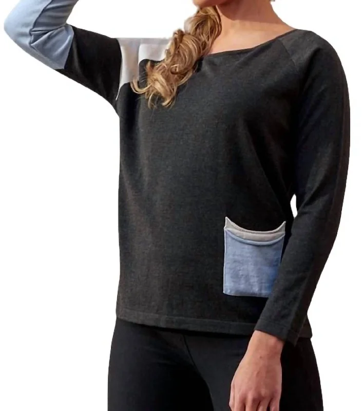 Longline Women's Mohair Sweater Dresses in a Loose FitColor Block Scoopsweater In Coal Combo Longline Women's Mohair Sweater Dresses in a Loose FitColor Block Scoopsweater In Coal Combo
