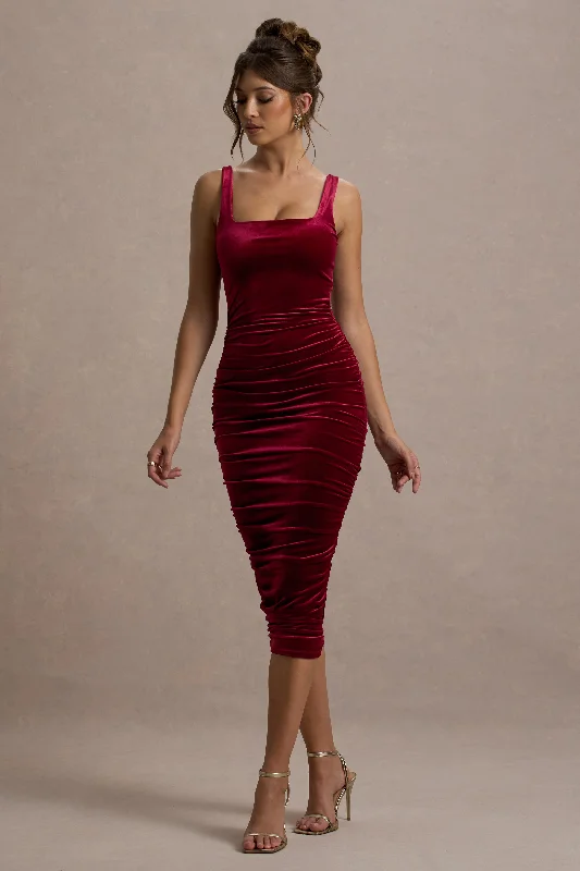 Sheath Women Dress with a Tailored Fit for a Professional LookCora | Berry Velvet Square-Neck Bodycon Midi Dress Sheath Women Dress with a Tailored Fit for a Professional LookCora | Berry Velvet Square-Neck Bodycon Midi Dress