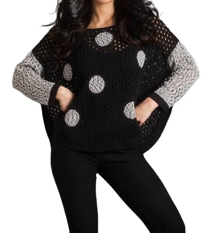 Mini - Length Women's Chunky Knit Sweater Dresses in Bold HuesCrochet Dot Poncho In Blackfrost Mini - Length Women's Chunky Knit Sweater Dresses in Bold HuesCrochet Dot Poncho In Blackfrost