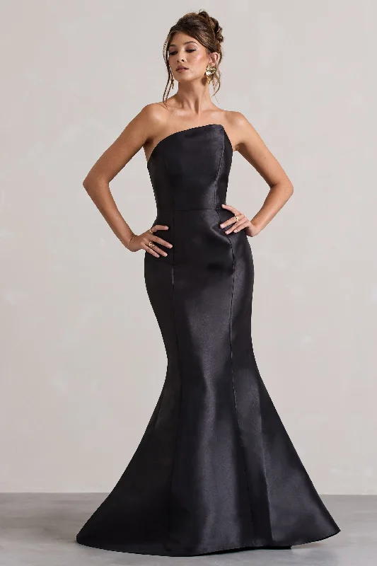 Ruffled Women Dress with Multiple Layers for a Playful and Girly StyleDefine | Black Satin Asymmetric Fishtail Maxi Dress Ruffled Women Dress with Multiple Layers for a Playful and Girly StyleDefine | Black Satin Asymmetric Fishtail Maxi Dress