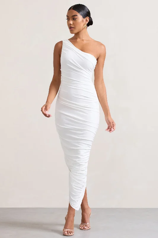 Shift Women Dress with a Simple and Classic Design for Everyday WearDorit | White One Shoulder Asymmetric Ruched Midi Dress Shift Women Dress with a Simple and Classic Design for Everyday WearDorit | White One Shoulder Asymmetric Ruched Midi Dress
