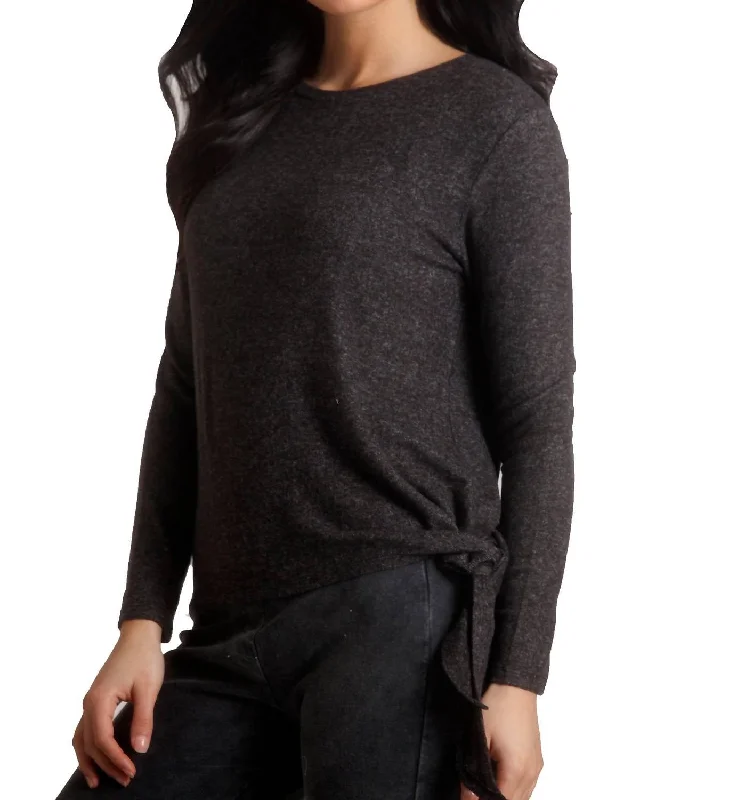 Short Sleeve Women's Cashmere Sweater Dresses in Pastel HuesEllie Side Tie Kashmira Sweater In Charcoal Short Sleeve Women's Cashmere Sweater Dresses in Pastel HuesEllie Side Tie Kashmira Sweater In Charcoal