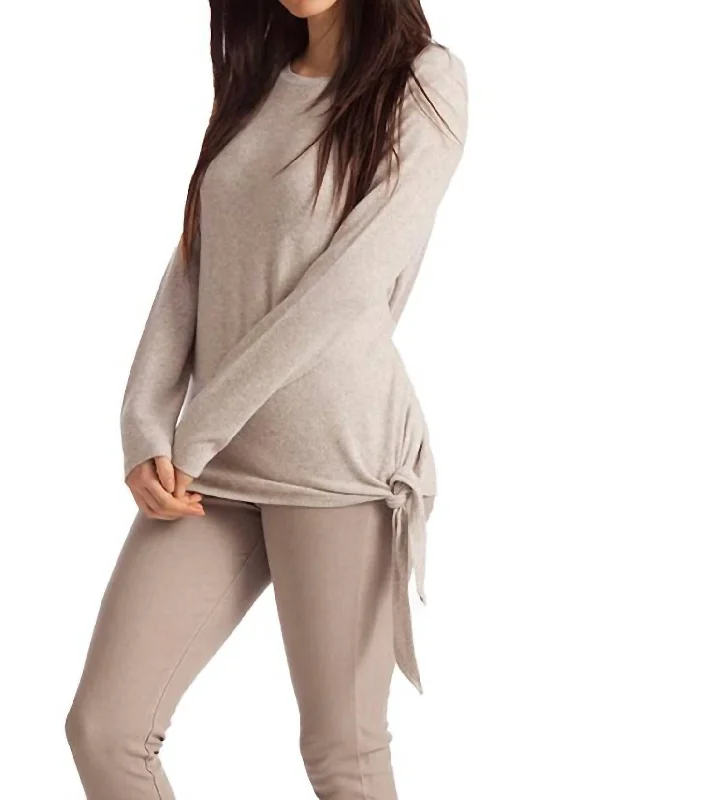 Midi - Length Women's Shetland Wool Sweater Dresses in Traditional PatternsEllie Side Tie Kashmira Sweater In Oatmeal Midi - Length Women's Shetland Wool Sweater Dresses in Traditional PatternsEllie Side Tie Kashmira Sweater In Oatmeal