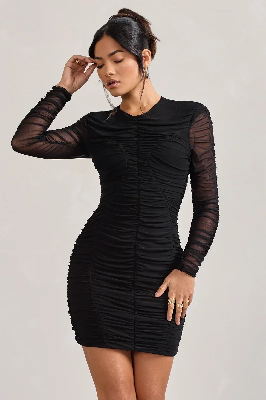 Ruffled Women Dress with Multiple Layers for a Playful and Girly StyleEuphoria | Black Ruched Long Sleeve Mini Dress Ruffled Women Dress with Multiple Layers for a Playful and Girly StyleEuphoria | Black Ruched Long Sleeve Mini Dress