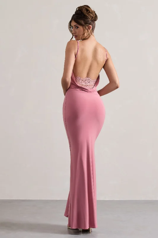 Mini Women Dress with a Short Hem for a Young and Trendy StyleFrancoise | Blush Cowl Neck Backless Maxi Dress With Lace Insert Mini Women Dress with a Short Hem for a Young and Trendy StyleFrancoise | Blush Cowl Neck Backless Maxi Dress With Lace Insert