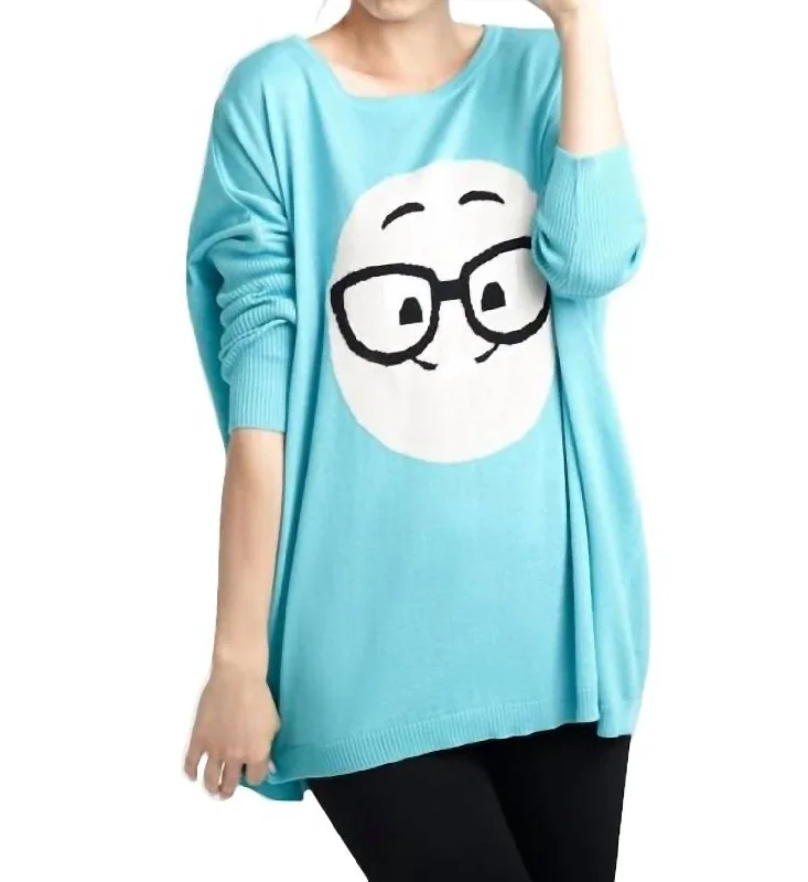 Plus Size Women's Tunic - Style Sweater Dresses with PocketsGeek Chic Emoji Pullover In Turquoise Plus Size Women's Tunic - Style Sweater Dresses with PocketsGeek Chic Emoji Pullover In Turquoise