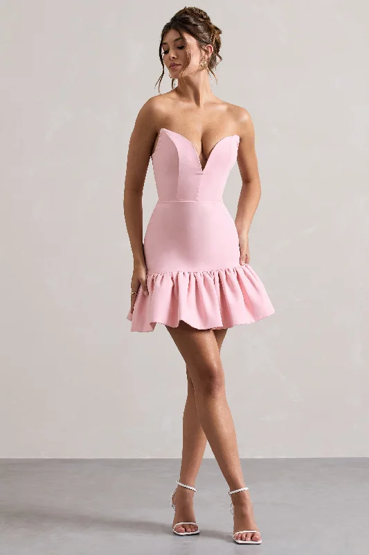 Ball Gown Women Dress with a Full Skirt for a Princess - like LookKoko | Pink Sweetheart Mini Dress With Ruffle Hem Ball Gown Women Dress with a Full Skirt for a Princess - like LookKoko | Pink Sweetheart Mini Dress With Ruffle Hem