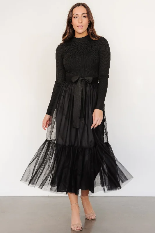 Plus Size Women's Turtleneck Sweater Dresses with Side SlitsLuella Sweater Top Dress | Black Plus Size Women's Turtleneck Sweater Dresses with Side SlitsLuella Sweater Top Dress | Black