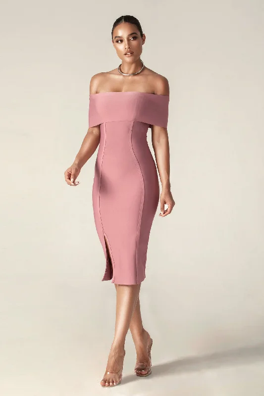 Shift Women Dress with a Simple and Classic Design for Everyday WearMiel Off Shoulder Bandage Dress (Thulian Pink) Shift Women Dress with a Simple and Classic Design for Everyday WearMiel Off Shoulder Bandage Dress (Thulian Pink)