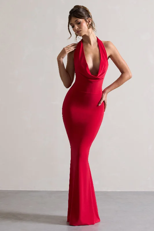 Long - Sleeve Women Dress in Velvet for a Luxurious Winter LookMilani | Red Backless Cowl Neck Fishtail Maxi Dress Long - Sleeve Women Dress in Velvet for a Luxurious Winter LookMilani | Red Backless Cowl Neck Fishtail Maxi Dress