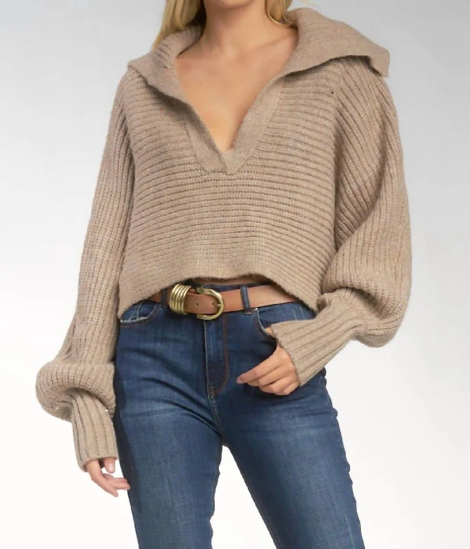 Wrap - Style Women's Lambswool Sweater Dresses in Elegant ShadesOpen Collar Sweater in Taupe Wrap - Style Women's Lambswool Sweater Dresses in Elegant ShadesOpen Collar Sweater in Taupe
