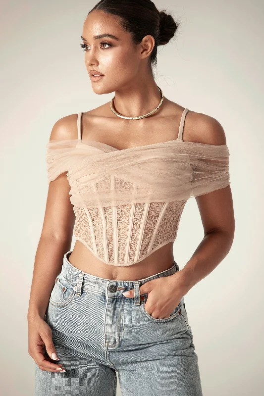 Mermaid - Style Women Dress with a Fitted Silhouette for Special OccasionsParis Lace Off Shoulder Corset Top (Nude) Mermaid - Style Women Dress with a Fitted Silhouette for Special OccasionsParis Lace Off Shoulder Corset Top (Nude)