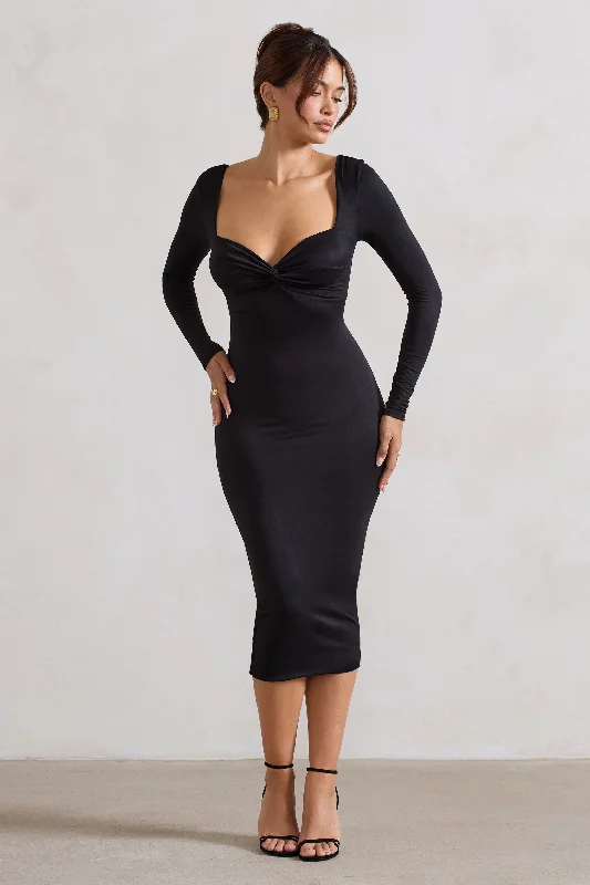 Strapless Women Dress with a Built - in Bra for Comfort and SupportSammy | Black Bodycon Sweetheart Midi Dress Strapless Women Dress with a Built - in Bra for Comfort and SupportSammy | Black Bodycon Sweetheart Midi Dress