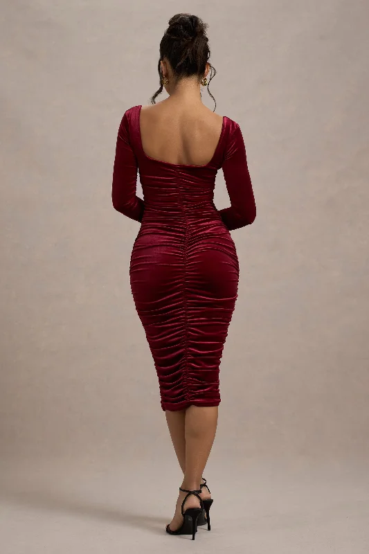 Sleeveless Women Dress in Bright Colors for Summer PartiesSeductress | Berry Velvet Square Neck Bodycon Midi Dress With Long Sleeves Sleeveless Women Dress in Bright Colors for Summer PartiesSeductress | Berry Velvet Square Neck Bodycon Midi Dress With Long Sleeves