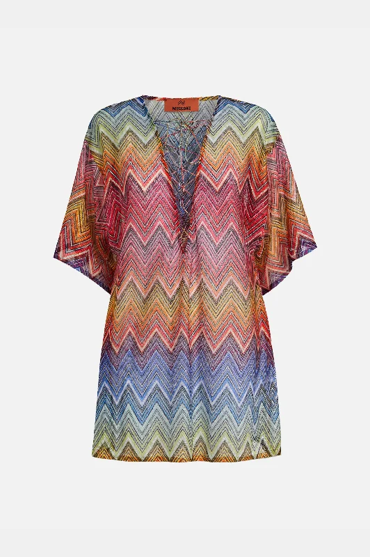 Long - Sleeve Women Dress in Velvet for a Luxurious Winter LookShort Zigzag Kaftan in Multi Long - Sleeve Women Dress in Velvet for a Luxurious Winter LookShort Zigzag Kaftan in Multi