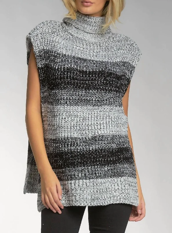 Cowl Neck Women's Cashmere Blend Sweater Dresses for WinterSleeveless Sweater In Black/grey Stripe Cowl Neck Women's Cashmere Blend Sweater Dresses for WinterSleeveless Sweater In Black/grey Stripe