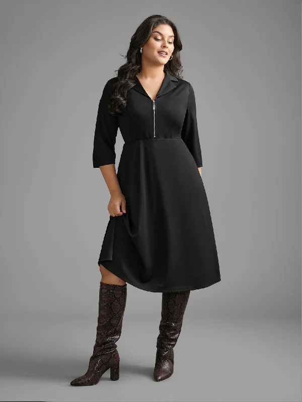 Midi - Length Women's Shetland Wool Sweater Dresses in Traditional PatternsSuit Collar Half Zip Midi Dress Midi - Length Women's Shetland Wool Sweater Dresses in Traditional PatternsSuit Collar Half Zip Midi Dress