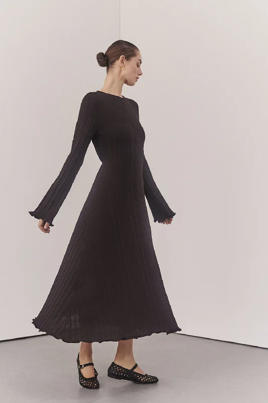 Plus Size Women's Open - Front Cardigan Style Sweater DressesSYLVIA BITTER CHOC KNIT MIDI DRESS Plus Size Women's Open - Front Cardigan Style Sweater DressesSYLVIA BITTER CHOC KNIT MIDI DRESS