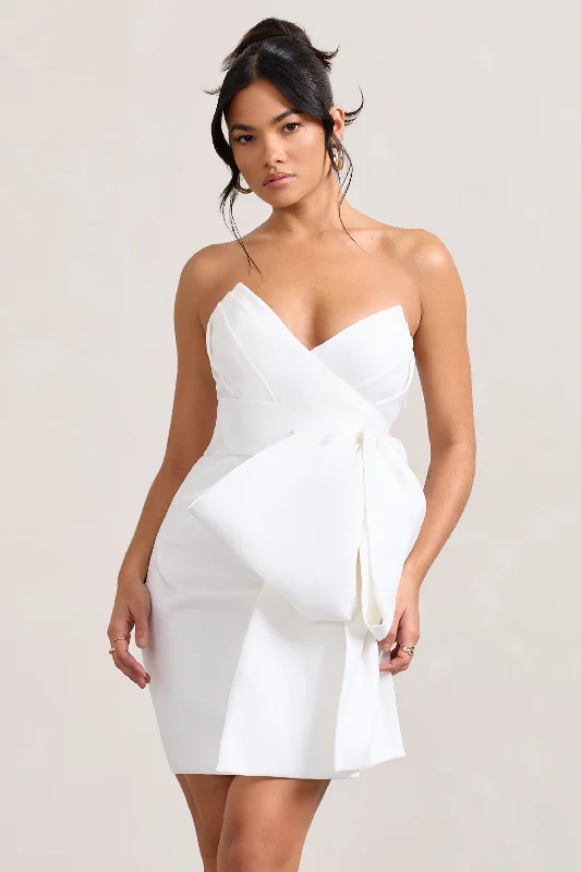 Lace - Embellished Women Dress for an Elegant and Sophisticated AppearanceWinner | White Bandeau Mini Dress With Oversized Bow Lace - Embellished Women Dress for an Elegant and Sophisticated AppearanceWinner | White Bandeau Mini Dress With Oversized Bow