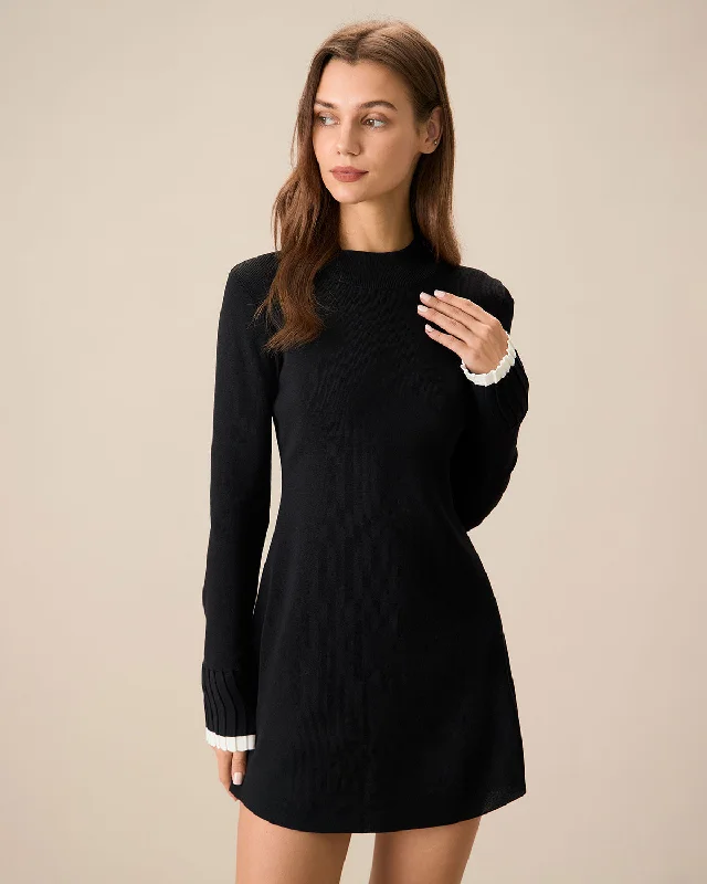 Sleeveless Women's Silk Blend Sweater Dresses for a Sophisticated LookWomen's Black Contrasting Long Sleeve Sweater Mini Dress Sleeveless Women's Silk Blend Sweater Dresses for a Sophisticated LookWomen's Black Contrasting Long Sleeve Sweater Mini Dress