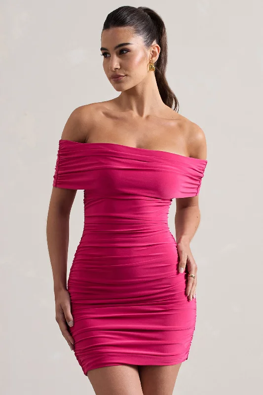 Ball Gown Women Dress with a Full Skirt for a Princess - like LookZeta | Dark Pink Bodycon Bardot Mini Dress Ball Gown Women Dress with a Full Skirt for a Princess - like LookZeta | Dark Pink Bodycon Bardot Mini Dress