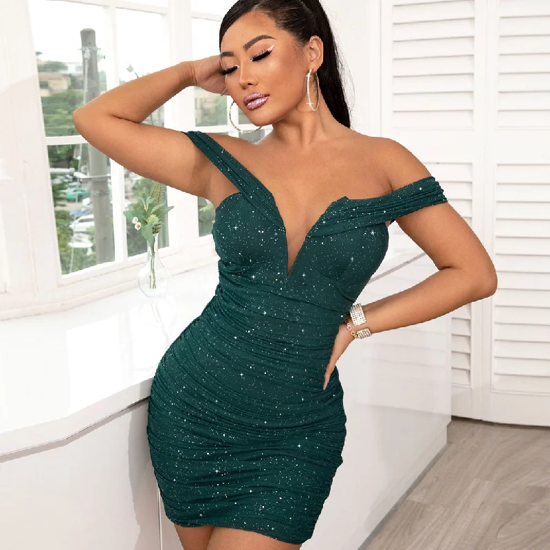 Wrap - Style Women Dress with Adjustable Fit for All Body Types Wrap - Style Women Dress with Adjustable Fit for All Body Types Ruched V Wire Off Shoulder Bodycon Party Mini Dress - Emerald Green Wrap - Style Women Dress with Adjustable Fit for All Body Types Wrap - Style Women Dress with Adjustable Fit for All Body Types Ruched V Wire Off Shoulder Bodycon Party Mini Dress - Emerald Green